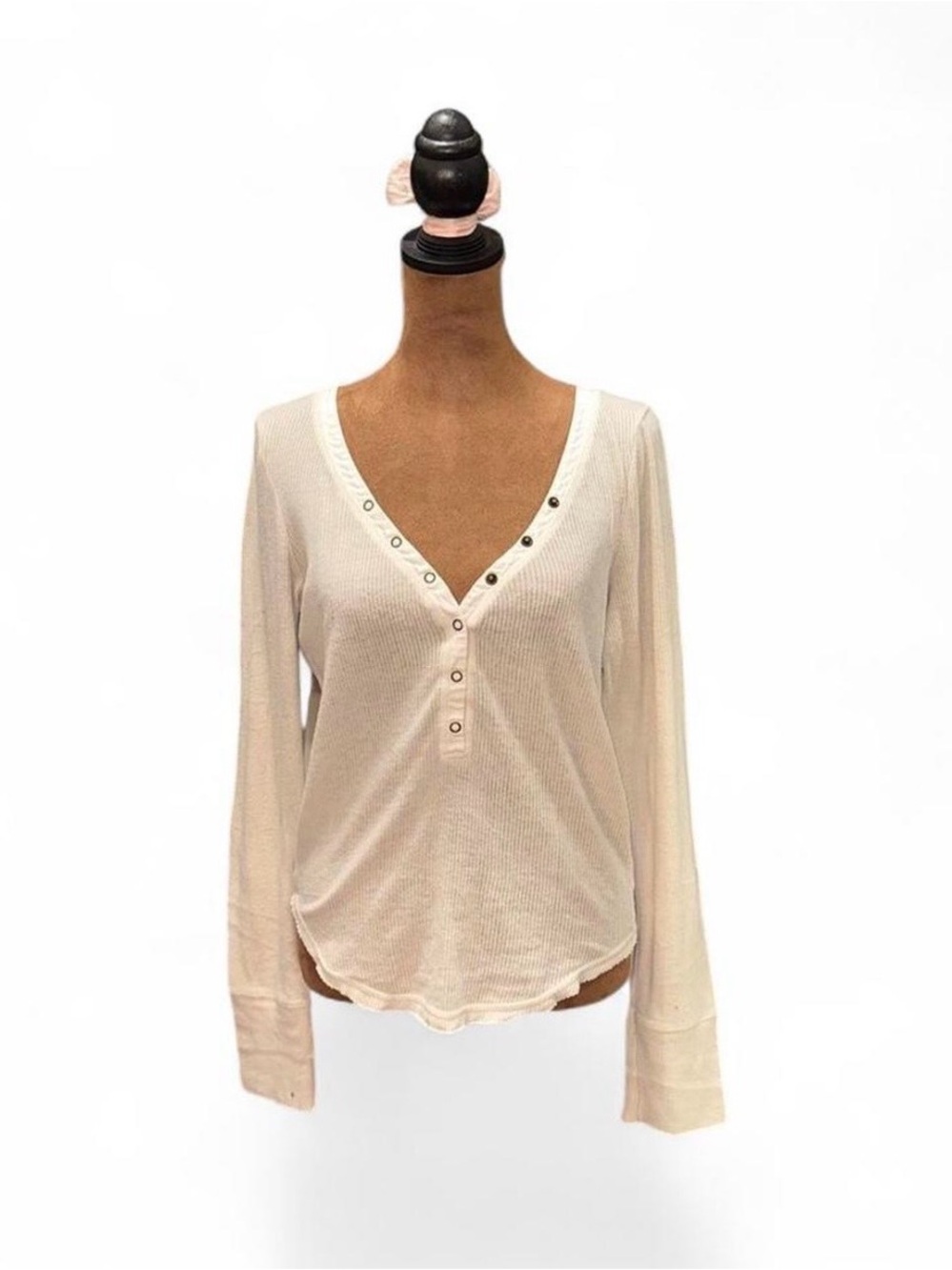 Women's Long-Sleeve Henley Top in Cream Medium Out From Under Urban Outfitters